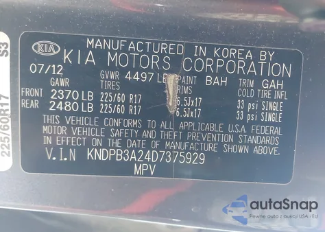 2013 Kia Sportage Lx из США, поврежденный, VIN KNDPB3A24D7375929